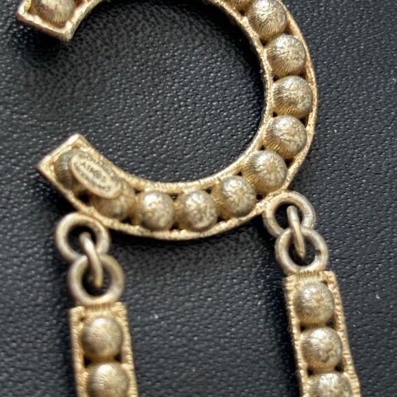 Crystal Cha-Nel Logo Drop Earrings Gold long big accessory bling dangling hoops - Picture 5 of 7